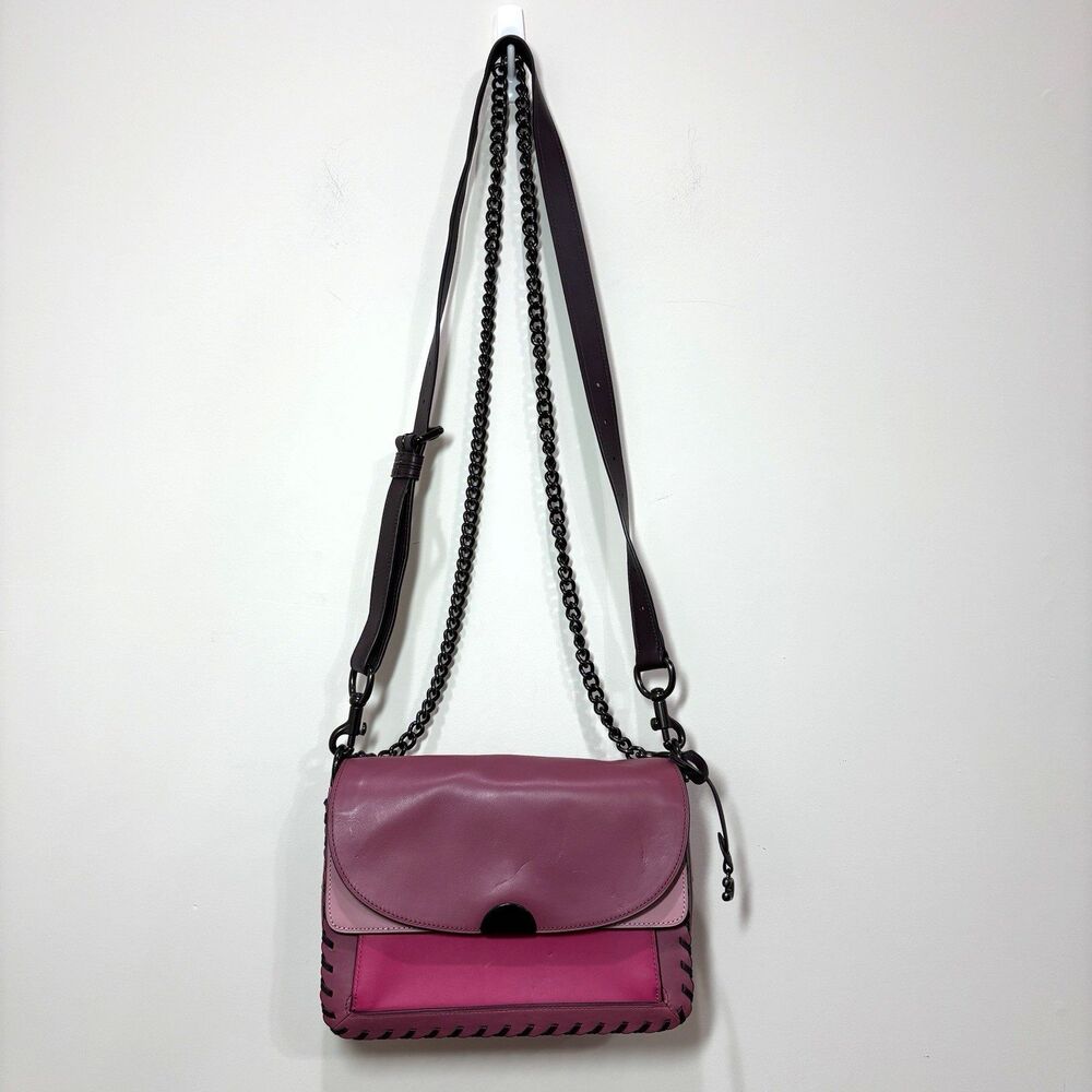 COACH Dreamer Shoulder Bag Pink Colorblock Whipstitch Leather Metal Crossbody - Picture 3 of 12
